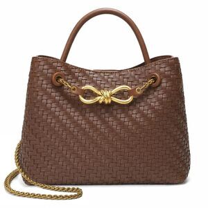 Small Woven Leather Bag Tote Shoulder Handbag Top Handle Woven Purse